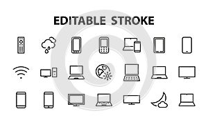Set of smart devices and gadgets, computer hardware and electronics. Electronic device icons for web and mobile vector