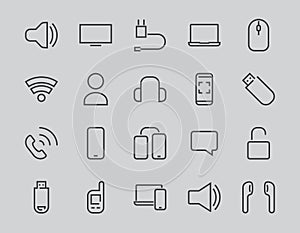 A set of smart devices and gadgets, computer hardware and electronics. Electronic devices icons for web and mobile