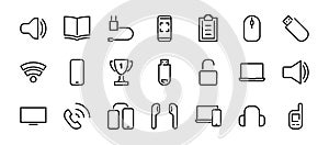 A set of smart devices and gadgets, computer hardware and electronics. Electronic devices icons for web and mobile