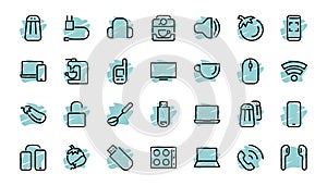 A set of smart devices and gadgets, computer hardware and electronics. Electronic devices icons for web and mobile