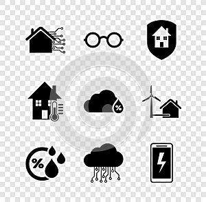 Set Smart home, Glasses, House under protection, Humidity, Internet of things, Mobile charging battery, temperature and