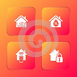 Set Smart home, House humidity, remote control system and under protection icon. Vector