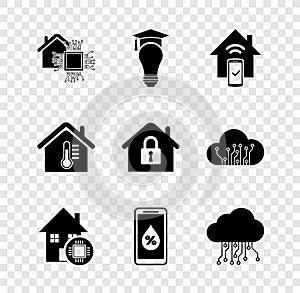 Set Smart home, Light bulb and graduation cap, remote control system, Humidity for smart, Internet of things, House