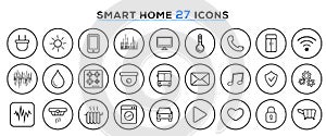 Set of smart home line icons, smart house automation system technology. IOT or Internet of things.