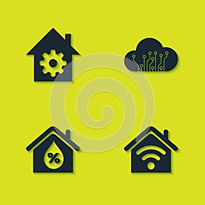Set Smart home settings, with wi-fi, House humidity and Internet of things icon. Vector
