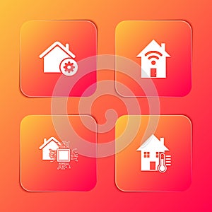 Set Smart home settings, with wi-fi, and House temperature icon. Vector