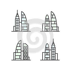 Set of Smart Modern City, New Eco District, Skyscraper Town Concept, One page web site background