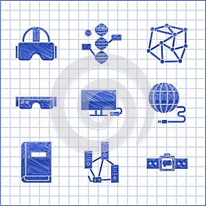 Set Smart Tv, Computer network, Smartwatch, Social, User manual, glasses, Neural and Virtual reality icon. Vector