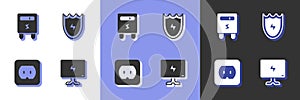 Set Smart Tv, Electric meter, Electrical outlet and Lightning and shield icon. Vector