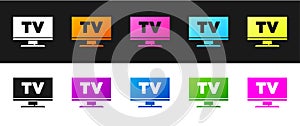Set Smart Tv icon isolated on black and white background. Television sign. Vector