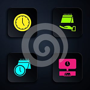 Set Smart Tv time, Clock, Calendar and clock and . Black square button. Vector