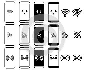 Set of smartphone wifi icon. Phone wifi sign symbol. Wireles signal design concept. Illustratidon vector