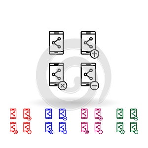 Set of smartphone will share multi color icon. Simple thin line, outline vector of phone icons for ui and ux, website or mobile