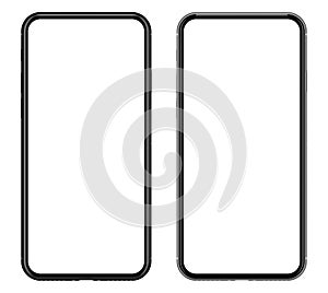 Set of smartphones with blank screen, isolated on white.