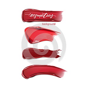 A set of smears of red and Burgundy lipstick.Beauty and cosmetics background. Use for advertising flyer, banner, leaflet