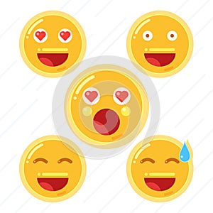 Set of Smiley Face Emoji in Flat Design Icon Vector Illustration