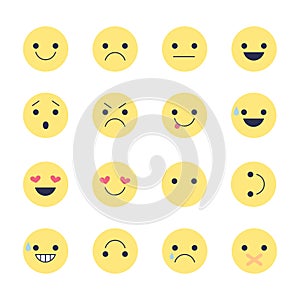 Set smiley icons for applications and chat. Emoticons with different emotions isolated on white background.