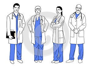 Set of smiling doctors, nurses vector isolated.
