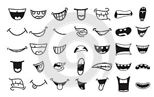 Set of smiling mouth doodle. Cartoon mouth