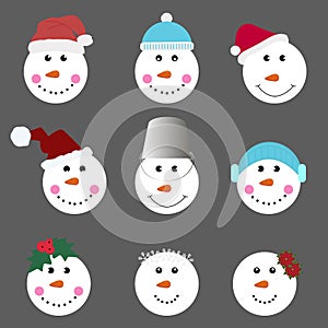 Set of smiling snowman. collection of templates for decoration a