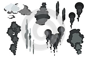 Set of smoke clouds isolated on white background.