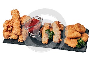 Set of snacks, breaded and ketchup
