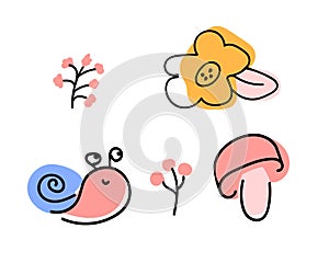 Set snail, flower, berries and mushroom.