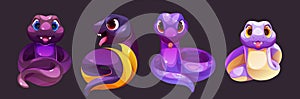 Set of snake characters isolated on black