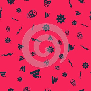 Set Snake, Mexican wrestler, and Sun on seamless pattern. Vector