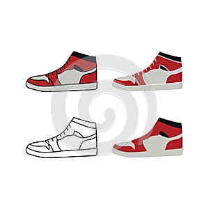 Set of sneakers shoes with line and color