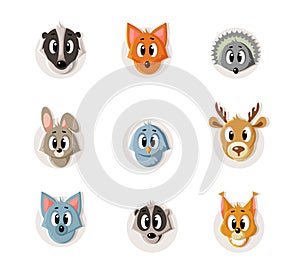 Set of snouts of forest animals