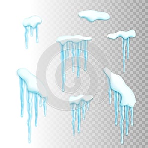 Set of snow borders with icicles