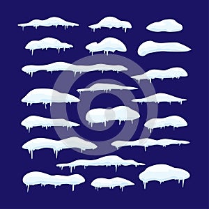 Set of snow caps, icicles and snow drifts vector illustration.