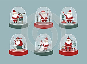 Set of snow globe with santa claus and Snowman.Design for Christmas and New Year greeting card.Vector illustrations.