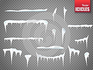 Set of snow icicles isolated on transparent background. Vector photo