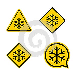 Set of snow winter icon, danger ice flake sign, risk alert vector illustration, careful caution symbol