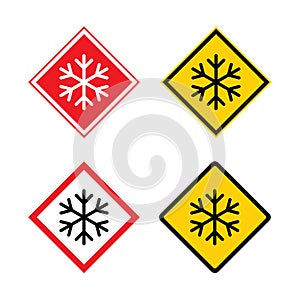 Set of snow winter icon, danger ice flake sign, risk alert vector illustration, careful caution symbol