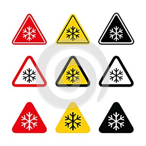 Set of snow winter icon, danger ice flake sign, risk alert vector illustration, careful caution symbol