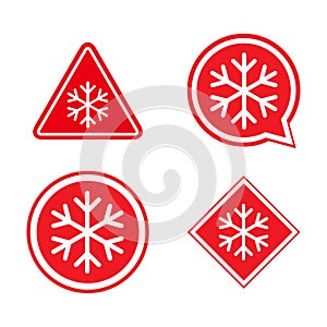 Set of snow winter icon, danger ice flake sign, risk alert vector illustration, careful caution symbol