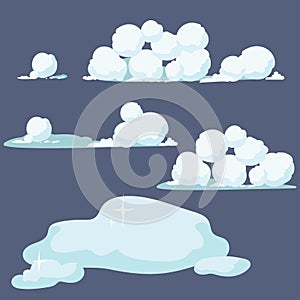 Set of snowballs. Collection of snowdrifts. Vector illustration of winter elements.