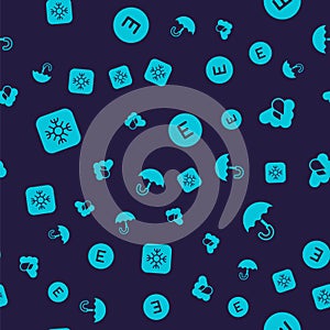 Set Snowflake, Cloud with rain, Compass west and Umbrella on seamless pattern. Vector