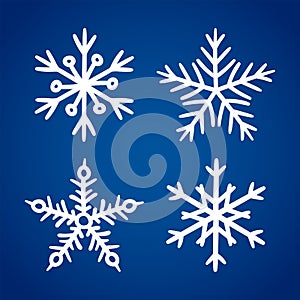 Set snowflake hand drawn icons blue