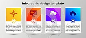 Set Snowflake, Weather forecast, Cloud with snow and Storm warning. Business infographic template. Vector