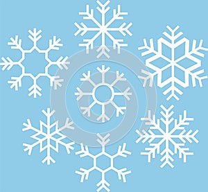 Set Snowflake winter vector icons. Collection Snow falling symbol. Group Winter element. Pattern cold crystal.