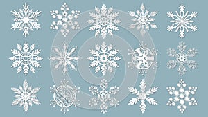 Set of snowflakes. Laser cut pattern for christmas paper cards, design elements, scrapbooking. Vector illustration