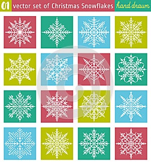 Set with snowflakes line stile over color backgrounds, vector