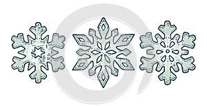 Set Snowflakes. Vector vintage black engraving illustration.