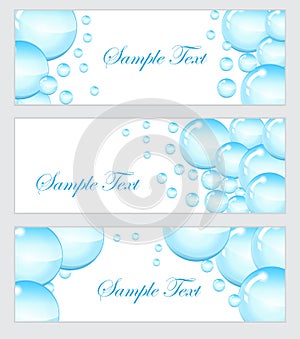 Set of soap bubbles, water droplets banner. Banner template with bubbles. Colored soap bubbles banner. Vector illustration