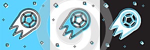 Set Soccer football ball icon isolated on blue and white, black background. Sport equipment. Vector