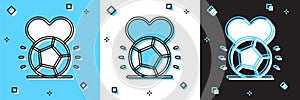 Set Soccer football ball icon isolated on blue and white, black background. Sport equipment. Vector